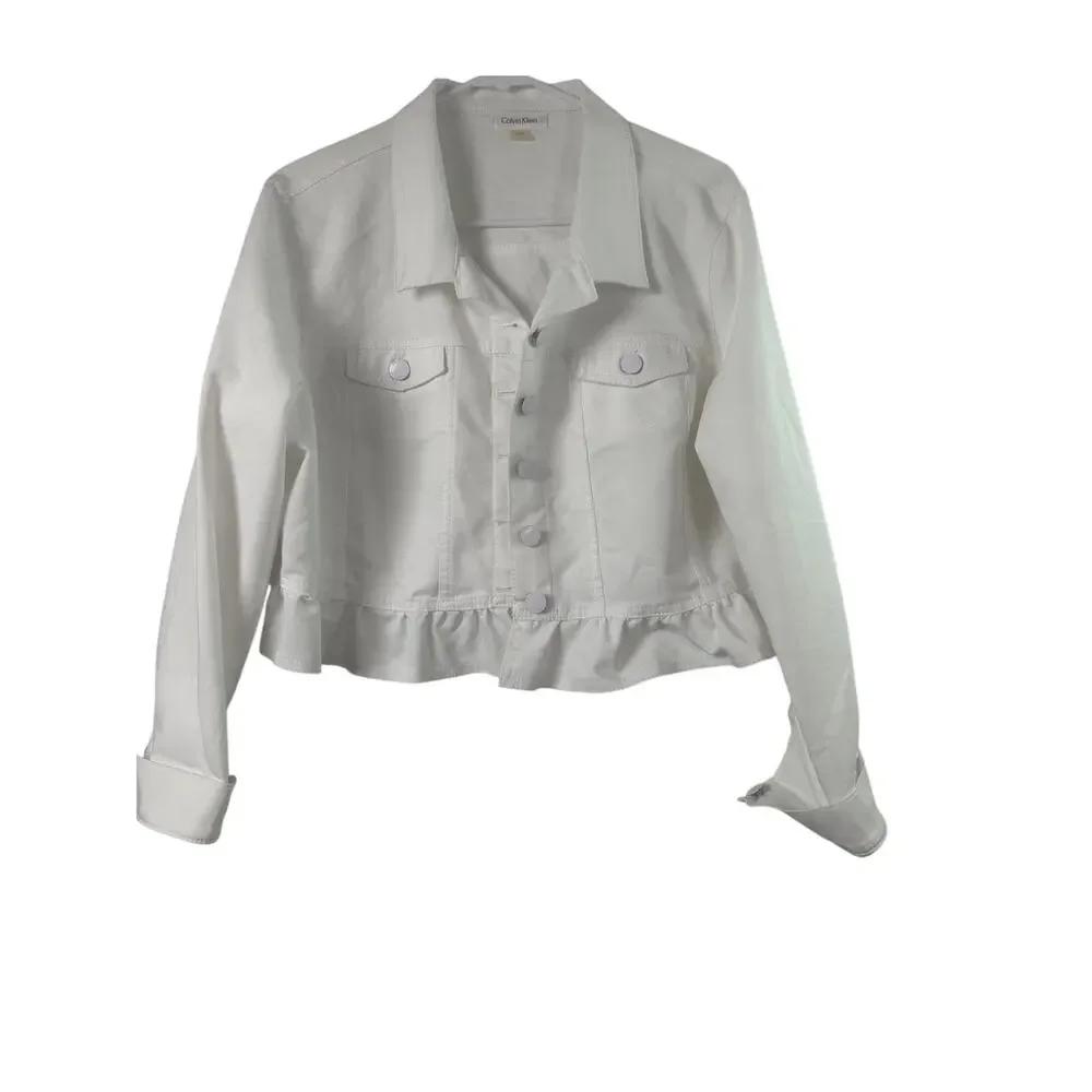 Calvin Klein Ruffle-Hem Jacket - White - Size XL - Picture 3 of 7